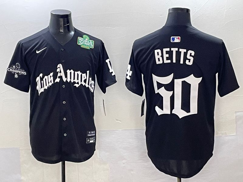 Men Los Angeles Dodgers #50 Betts Black Five generations Joint Name 2025 Nike MLB Jersey style 37->los angeles dodgers->MLB Jersey